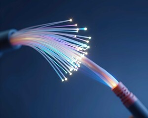 Realistic digital technology backdrop with luminous fiber optic energy flow