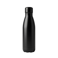 Sleek black insulated water bottle mockup on transparent background