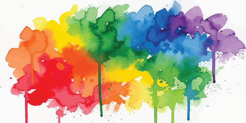 Fototapeta premium Vibrant watercolor paint splash with rainbow gradient background and dripping effect colorful artistic texture