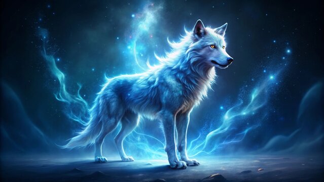 Majestic Arctic Wolf Illuminated by Celestial Energy, a Mystical Creature of the Night