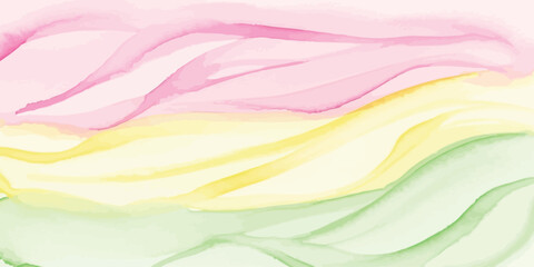 Soft Pastel Watercolor Abstract Background Flowing Pink Yellow Green Waves Texture Vector