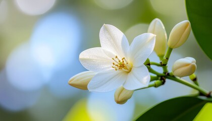 White flowers blooming in a lush green garden