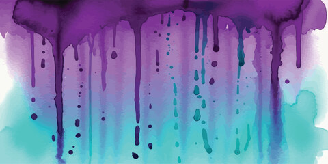 Abstract Vector Watercolor Background with Dripping Purple and Teal Paint Gradient