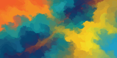 Vibrant Abstract Fluid Color Background Mixing Orange Blue Yellow and Teal Shades Vector Illustration