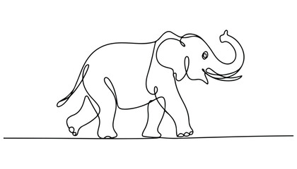 Obraz premium One continuous line illustration of an elephant , isolated on white background.