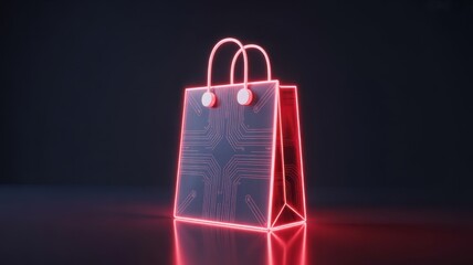 Neon Shopping Bag: A glowing neon shopping bag, its circuitry design hints at the future of e-commerce and retail, bathed in the soft glow of innovation.