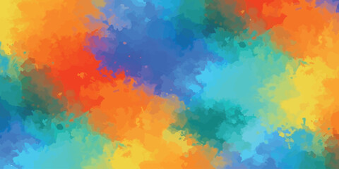 Vivid Abstract Watercolor Style Background Vector Illustration in Warm Orange Blue and Yellow Hues