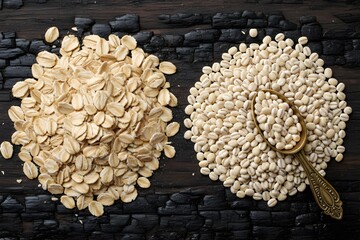 Rolled Oats and Barley Grains Flat Lay
