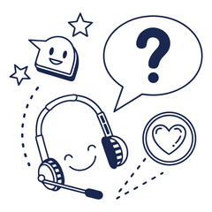 Customer service and support concept with operator headset and speech bubble flat vector