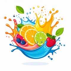 Dynamic burst of vibrant tropical and berry fruit juices with refreshing splashes and zest, celebrating healthy, natural flavors and a juicy essence