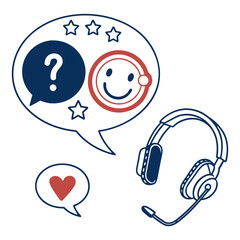 Customer service and support concept with operator headset and speech bubble flat vector