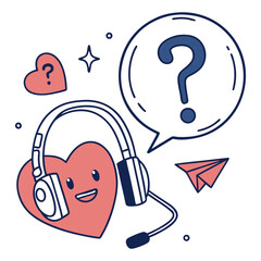Customer service and support concept with operator headset and speech bubble flat vector