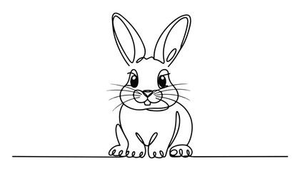 One continuous line illustration of an bunny , isolated on white background.