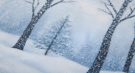 Tranquil winter illustration of a forest covered in pristine snow, with bare trees standing against a gentle flurry. A beautiful frosty landscape capturing the quiet essence of the cold season