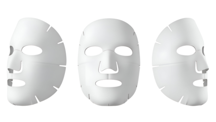 Three-dimensional view of a blank white face mask for skincare products