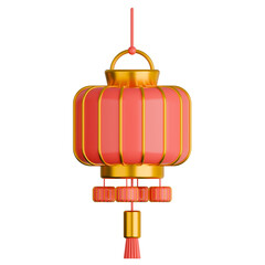 Obraz premium 3D illustration of a traditional red and gold Chinese lantern.