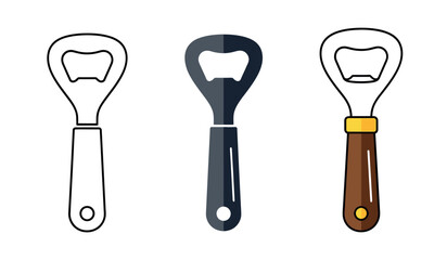 Three different types of metal bottle openers