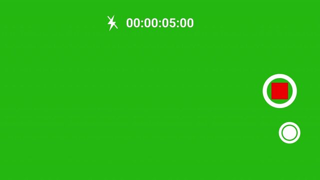 Green screen camera recording interface animation with timer and record button elements designed for professional video overlay usage