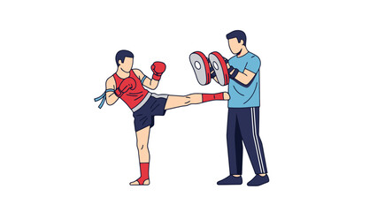 Obraz premium Young soccer player practicing kick with coach on training field