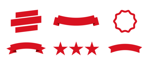 flat vector Red ribbon banner set with stars and decorative badge elements for sale, promotion and award design