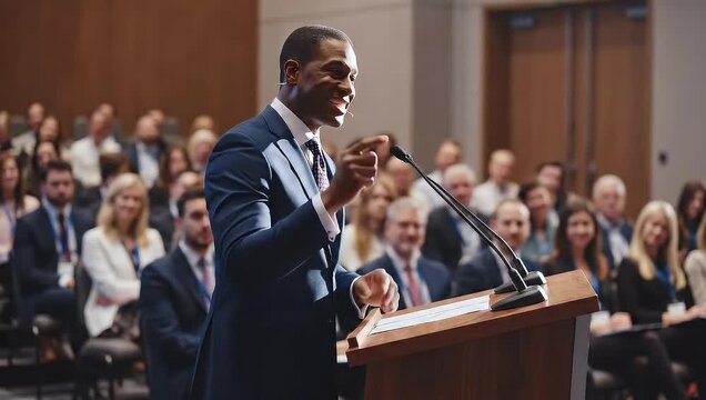 Lawyer delivering closing arguments in a courtroom to a jury