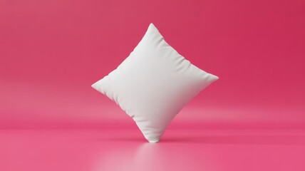 Pillow's Perfect Placement: A pristine, diamond-shaped pillow, poised elegantly, resting on a seamless magenta background, accentuating its softness and inviting comfort.