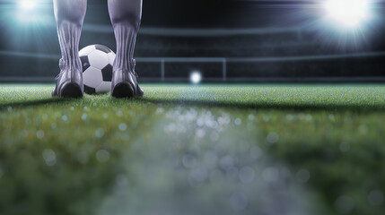 Soccer player dribbling ball on grass field. Suitable for sports blogs, team websites, social media posts, and sports related designs.