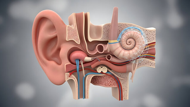 Human ear anatomy with inner ear structure