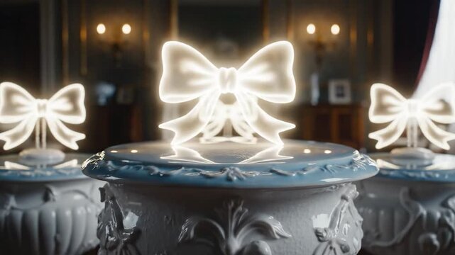Beautiful white bow on a gift box top