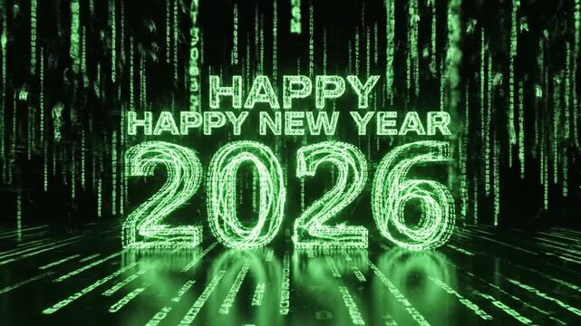 Futuristic Digital Countdown With Fireworks Display Celebrating New Year 2026