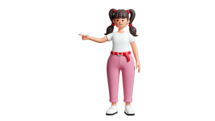 Cartoon Girl Pointing Right on White Background