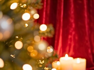 Cozy Christmas Candles with Red Curtain Background