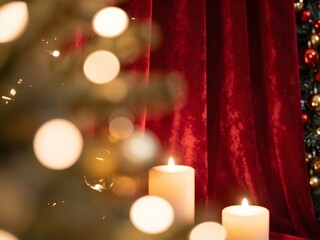 Cozy Christmas with Red Curtain Background