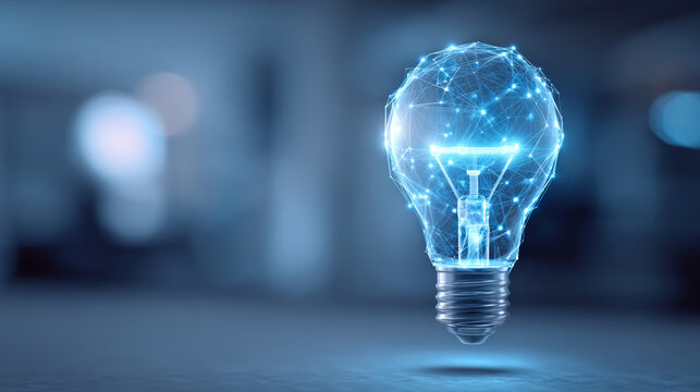 Digital light bulb with glowing network connections symbolizing innovation and technology in futuristic style