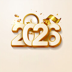 Golden 3D 2026 New Year Celebration with Festive Elements