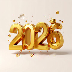 Golden 3D 2026 New Year Celebration with Festive Elements