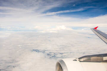 View from airplane window to see sky on evening time