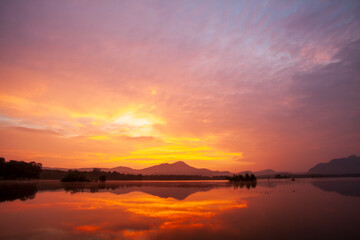 colorful dramatic sky with cloud at sunset
