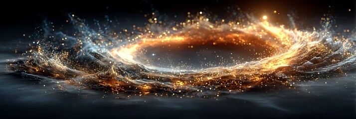 Holographic ritual space shimmering with particle waveforms and starlight