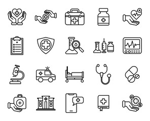medical icon, healthcare
protection
first aid kit
medicine
healthcare
medical checkup
Health Insurance
Blood Test
Medical Equipment
Cardiogram
Microscope
Ambulance
Hospital Bed

Medical Stethoscope
