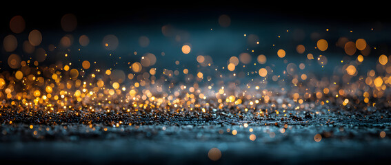 Gold and dark blue Fireworks and bokeh in New Year eve and copy space. Abstract background holiday.