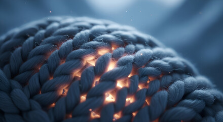 Intricate texture of interwoven threads glowing with ethereal warmth, creating a mesmerizing abstract display of comfort and internal light