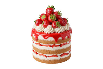 Delicious cake with strawberries isolated on transparent background, png