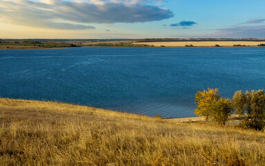A beautiful landscape of the Volga River bank near the village of Klimovka in the Samara region on an autumn day