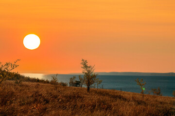 A beautiful landscape of the Volga River bank near the village of Klimovka in the Samara region on an autumn day