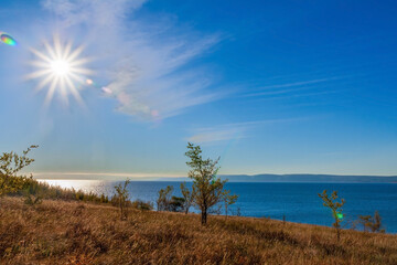 A beautiful landscape of the Volga River bank near the village of Klimovka in the Samara region on an autumn day