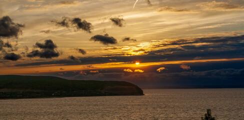 beautiful sunset on the Volga on a spring evening