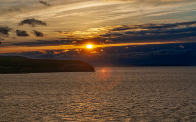 beautiful sunset on the Volga on a spring evening