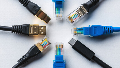 Collection of various computer cables and network connectors