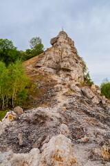 Monument to the Goat on the top of Mount Mogutova in Zhigulevsk. Zhiguli Mountains in the Samara Region